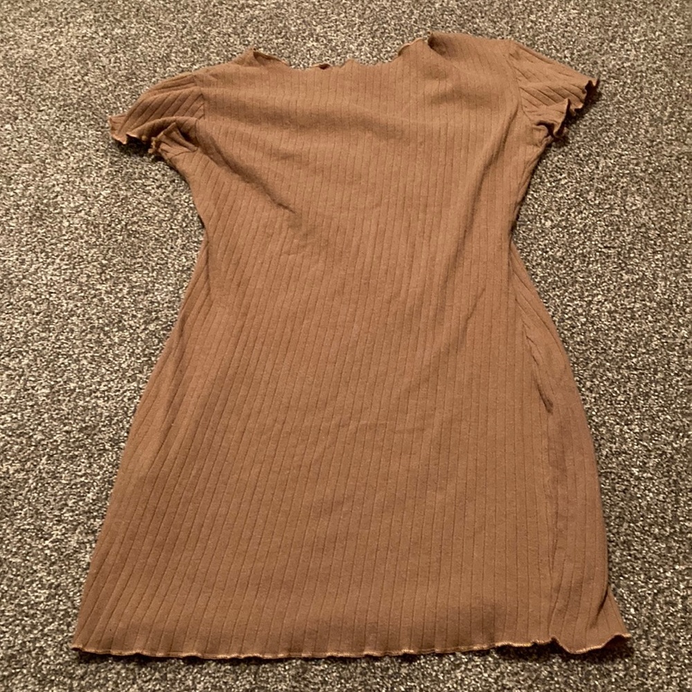Casual Tan Ribbed Dress